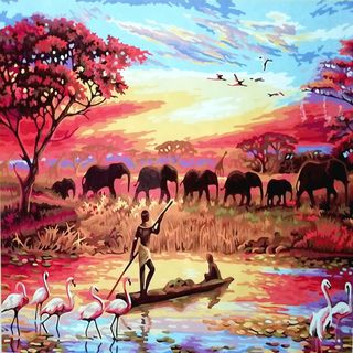 Pinta por Número Elefantes al Atardecer 40x50