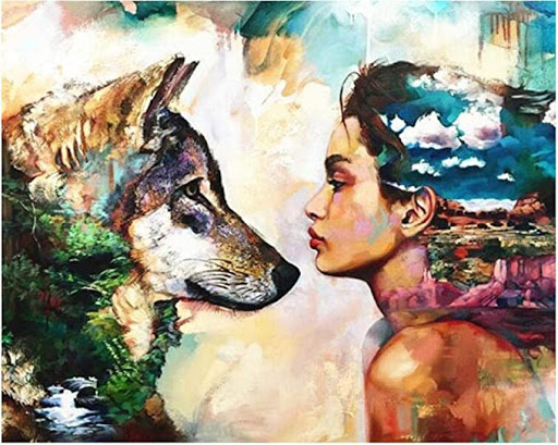 Pinta por Número Lobo y Mujer 40x50