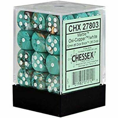 Chessex: Marble - 12mm d6 Dice Block - Oxi-Copper/White