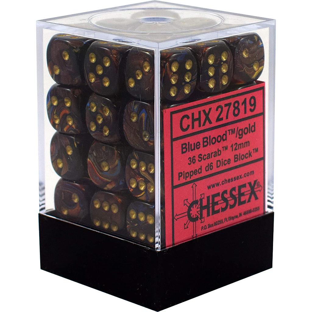 Chessex: Scarab - 12mm d6 Dice Block - Blue Blood/Gold