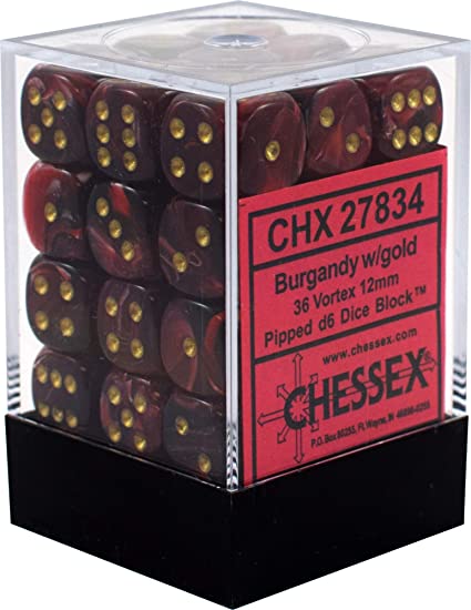 Chessex: Vortex - 12mm d6 Dice Block - Burgundy/Gold