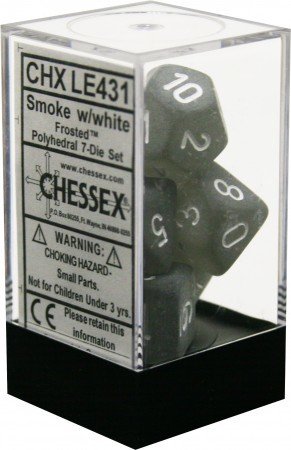 Chessex Frosted: Polyhedral Smoke/withe 7 Die Set