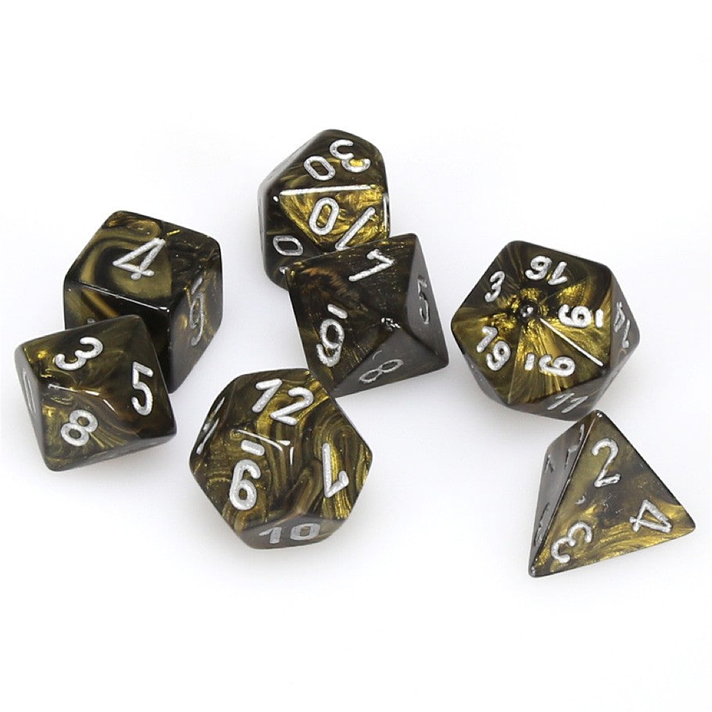 Chessex: Leaf - Polyhedral Black Gold/silver 7-Die Set