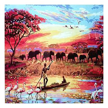 Pinta por Número Elefantes al Atardecer 40x50