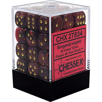 Chessex: Vortex - 12mm d6 Dice Block - Burgundy/Gold