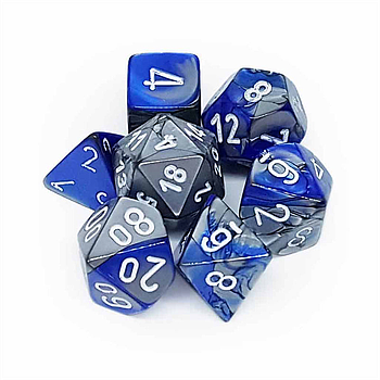 Chessex Gemini: Polyhedral Blue Steel/ White 7 Die Set
